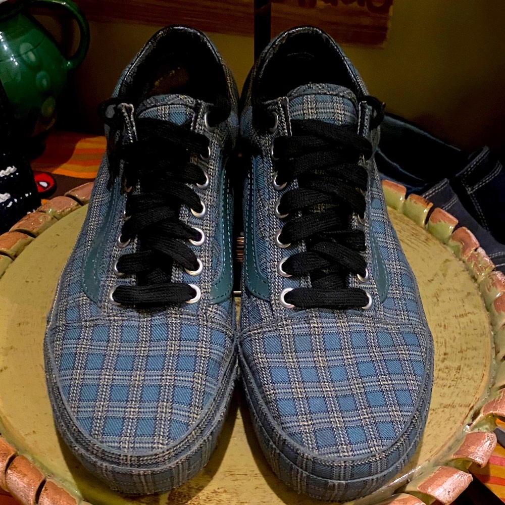 Vans Platform Old Skool Sneakers - Blue/Green Tartan Plaid Men 7.5 or Women’s 9